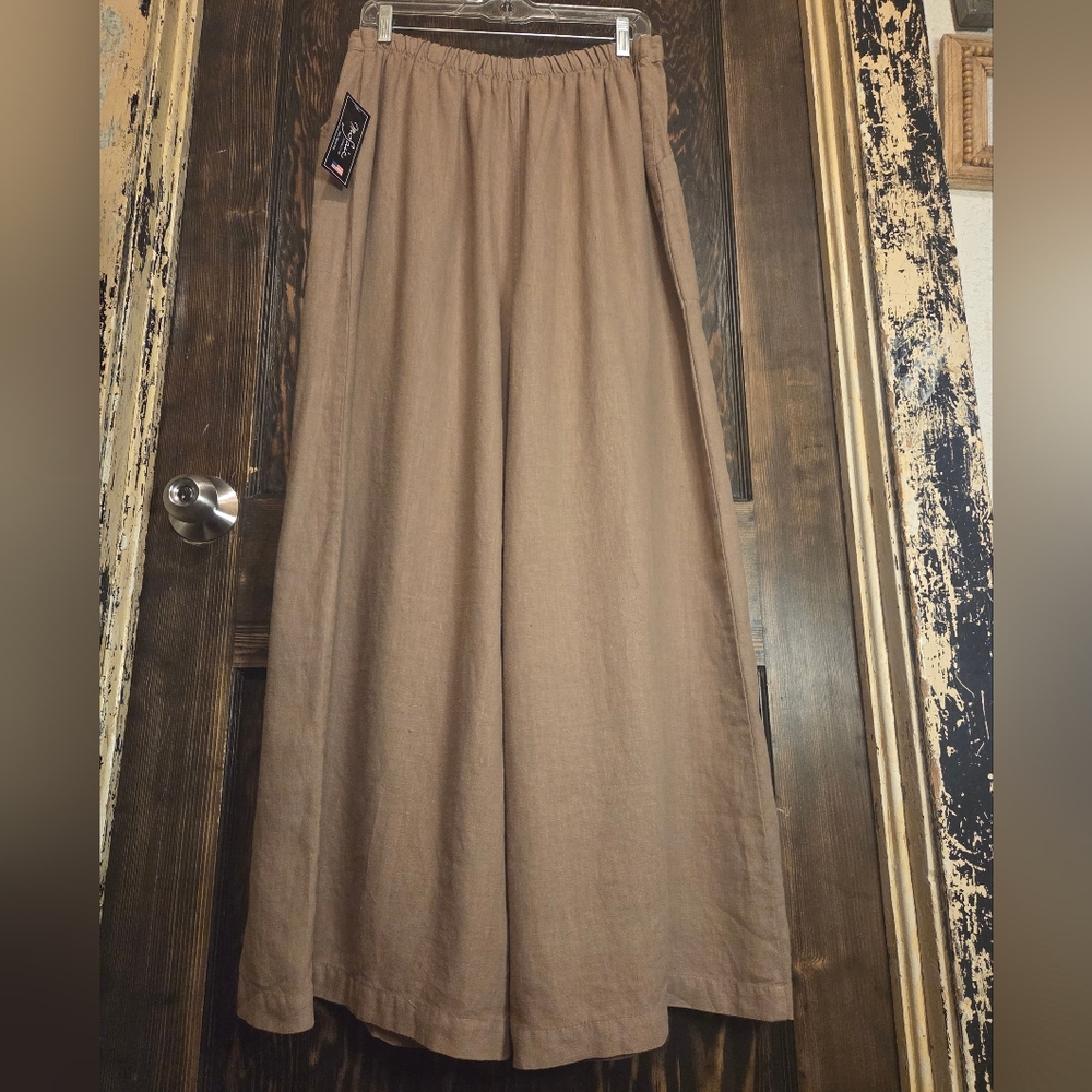 NWT Women's 100% Linen Tan Pants From Mosaic Sz L